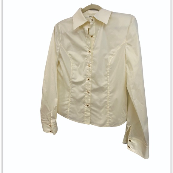 St. John Pale Yellow 100% Cotton Button Down Gold Buttons Size 6 - Picture 2 of 6